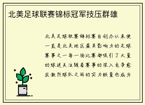 北美足球联赛锦标冠军技压群雄