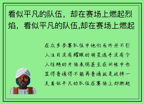 看似平凡的队伍,却在赛场上燃起烈焰,看似平凡的队伍,却在赛场上燃起烈焰